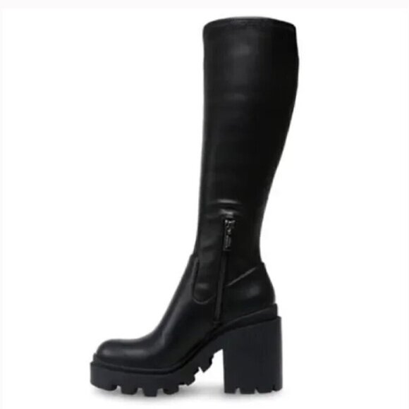 Steve Madden Derby Platform Knee High Boot Lug Sole Block Heel Black Size 10 - Picture 3 of 8